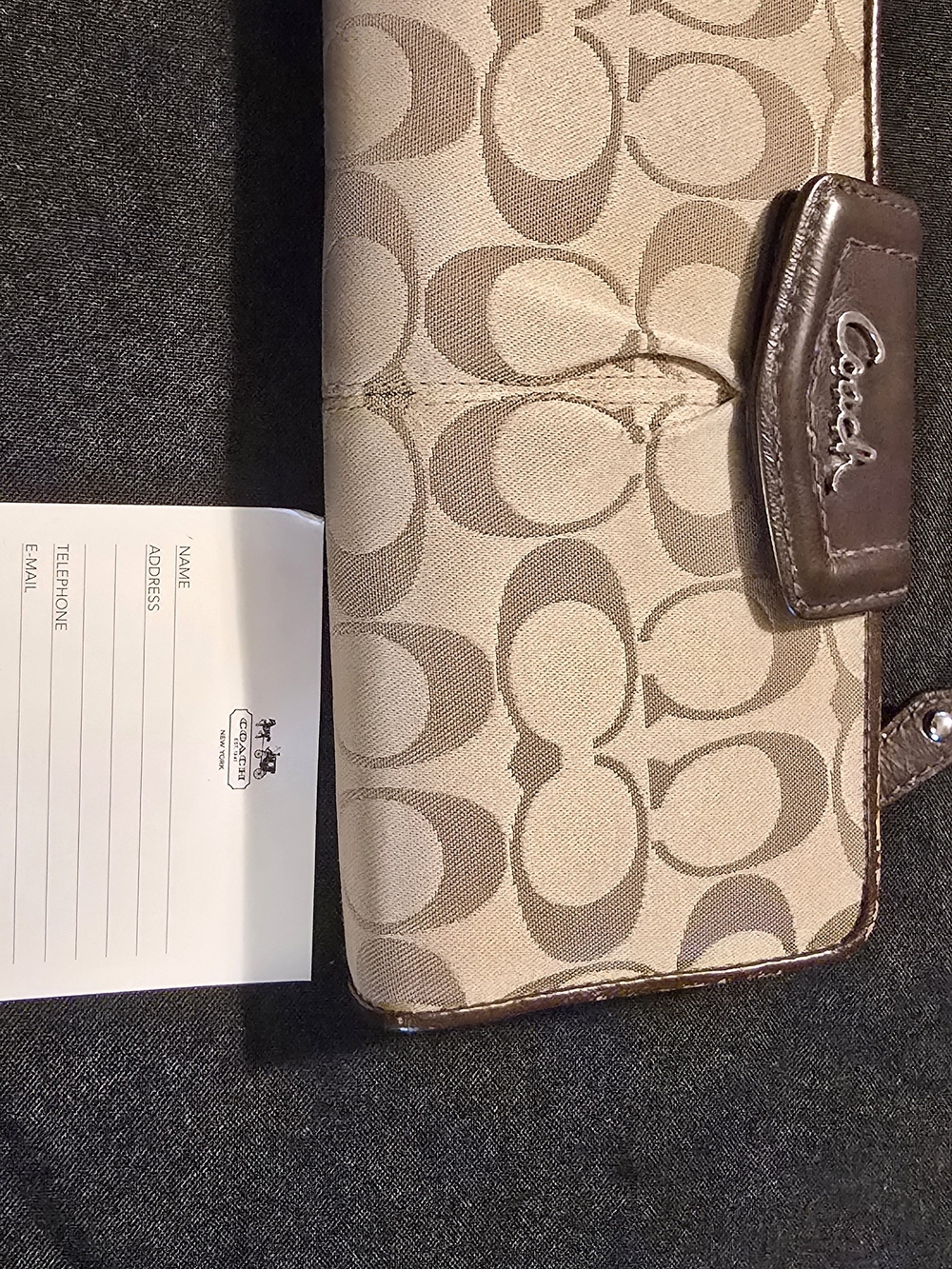 Coach Signature Canvas Continental Wallet in Khaki/Chocolate
